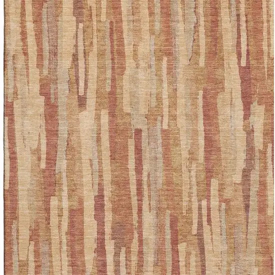 Salmon Brick Red And Gold Striped Washable Area Rug With UV Protection Photo 4