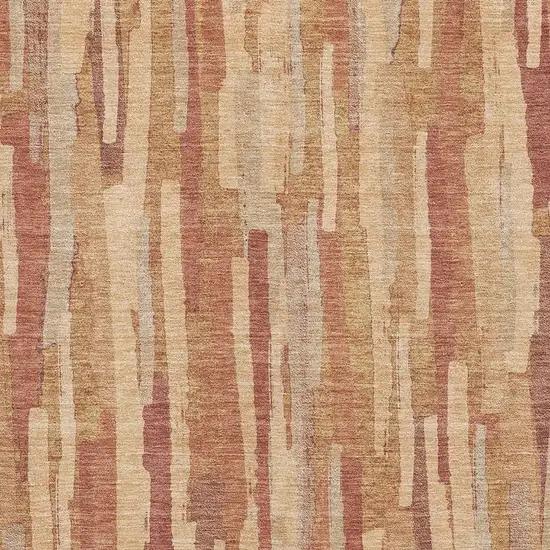 Salmon Brick Red And Gold Striped Washable Area Rug With UV Protection Photo 3