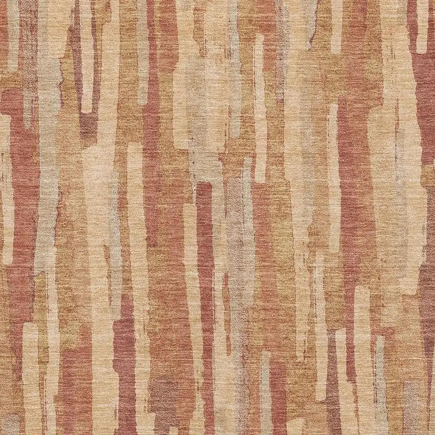 Salmon Brick Red And Gold Striped Washable Area Rug With UV Protection Photo 3