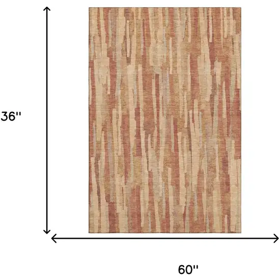 Salmon Brick Red And Gold Striped Washable Area Rug With UV Protection Photo 9