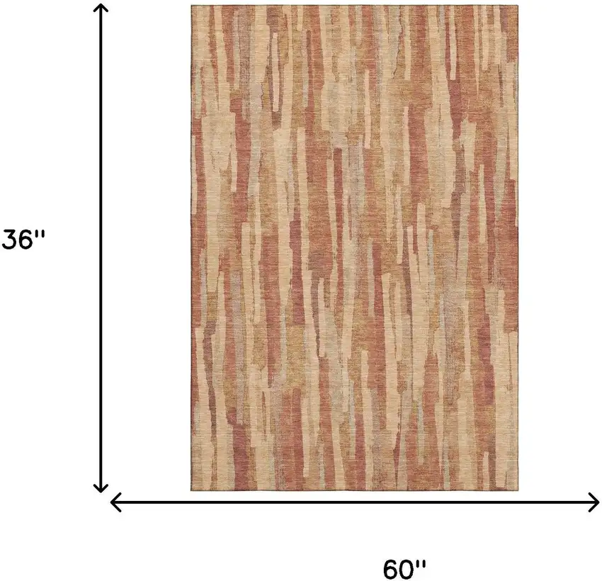 Salmon Brick Red And Gold Striped Washable Area Rug With UV Protection Photo 9