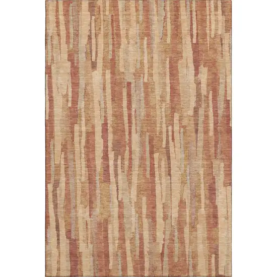 Salmon Brick Red And Gold Striped Washable Area Rug With UV Protection Photo 3