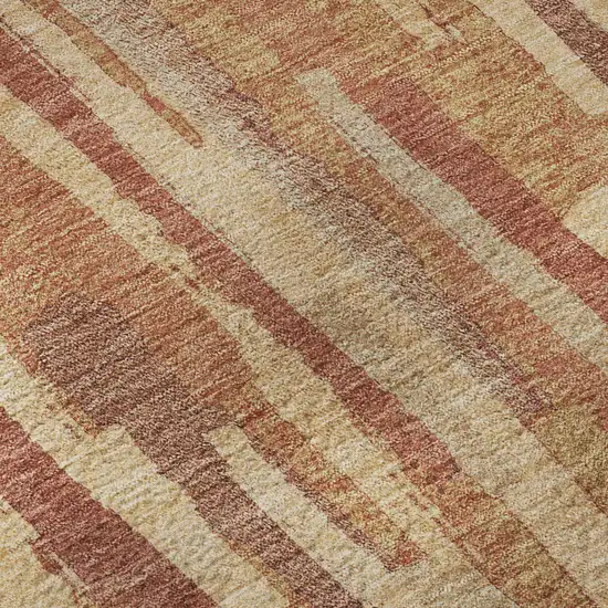 Salmon Brick Red And Gold Striped Washable Area Rug With UV Protection Photo 7