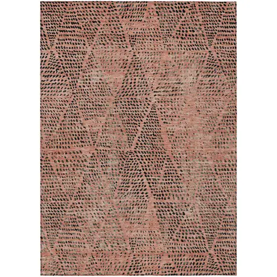 Salmon Charcoal And Beige Geometric Washable Indoor Outdoor Area Rug Photo 2