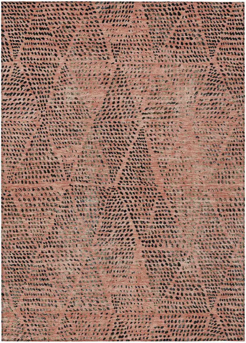 Salmon Charcoal And Beige Geometric Washable Indoor Outdoor Area Rug Photo 2