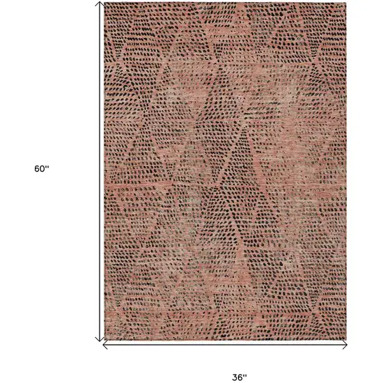 Salmon Charcoal And Beige Geometric Washable Indoor Outdoor Area Rug Photo 3
