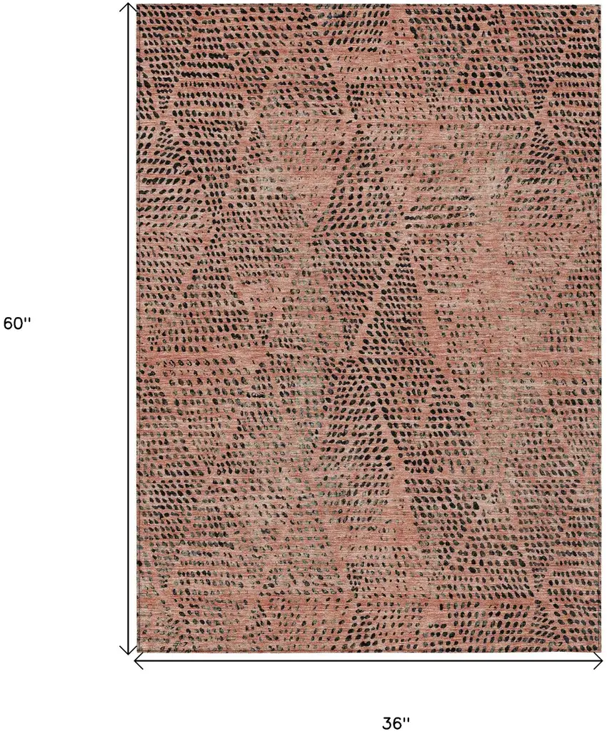 Salmon Charcoal And Beige Geometric Washable Indoor Outdoor Area Rug Photo 3
