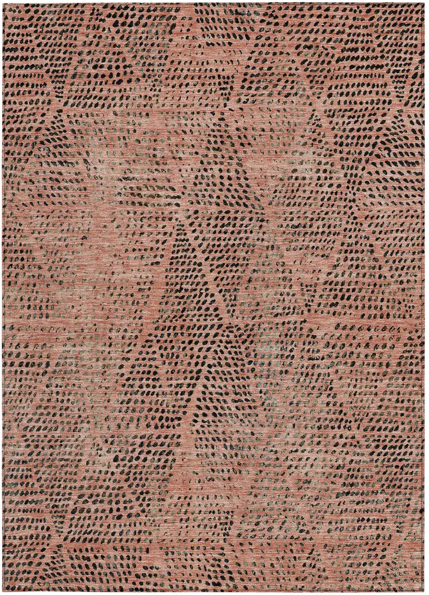 Salmon Charcoal And Beige Geometric Washable Indoor Outdoor Area Rug Photo 6