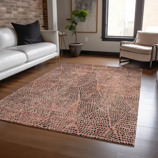 Salmon Charcoal And Beige Geometric Washable Indoor Outdoor Area Rug Photo 8