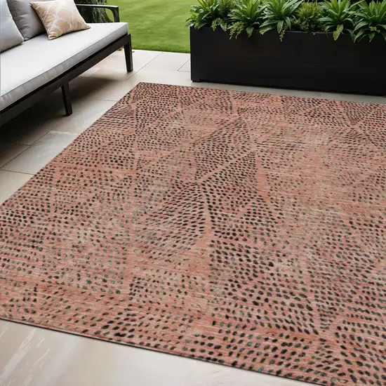 Salmon Charcoal And Beige Geometric Washable Indoor Outdoor Area Rug Photo 1