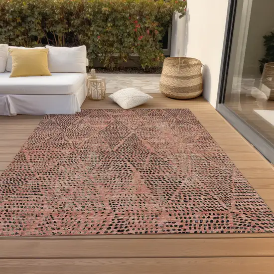 Salmon Charcoal And Beige Geometric Washable Indoor Outdoor Area Rug Photo 7