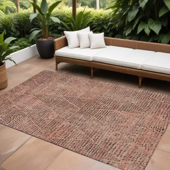 Salmon Charcoal And Beige Geometric Washable Indoor Outdoor Area Rug Photo 1