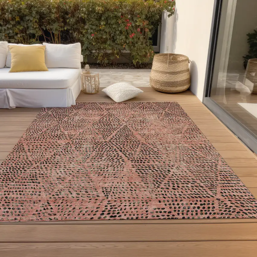 Salmon Charcoal And Beige Geometric Washable Indoor Outdoor Area Rug Photo 7