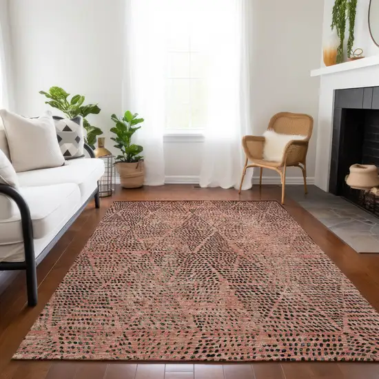 Salmon Charcoal And Beige Geometric Washable Indoor Outdoor Area Rug Photo 9