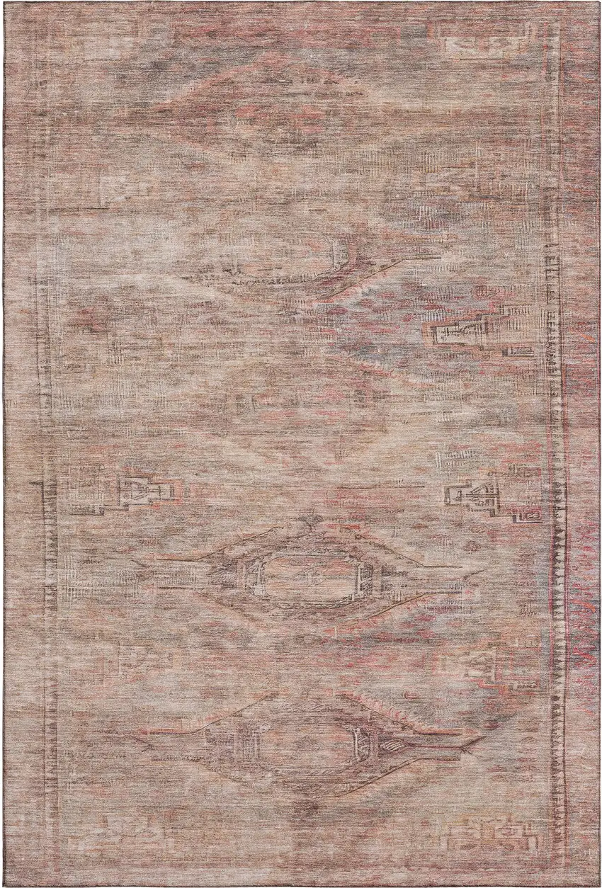 Salmon Copper And Beige Abstract Geometric Washable Area Rug With UV Protection Photo 4