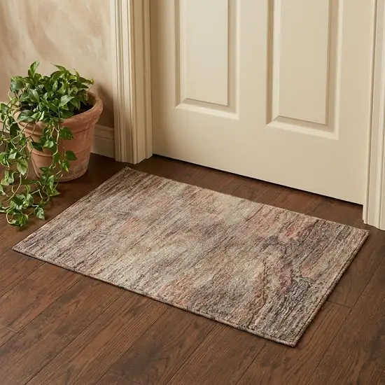 Salmon Copper And Beige Abstract Geometric Washable Area Rug With UV Protection Photo 1