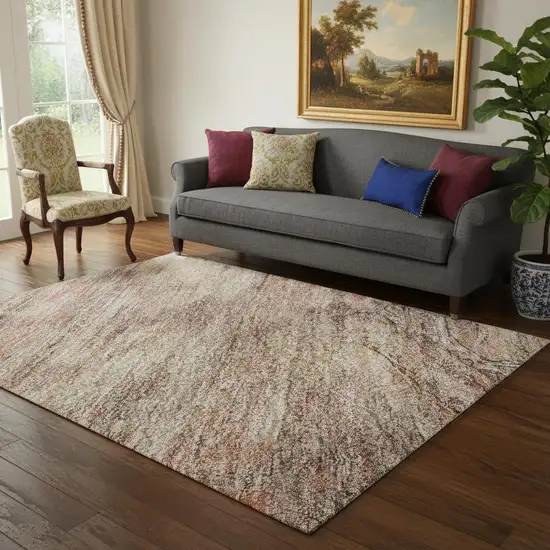 Salmon Copper And Beige Abstract Geometric Washable Area Rug With UV Protection Photo 2