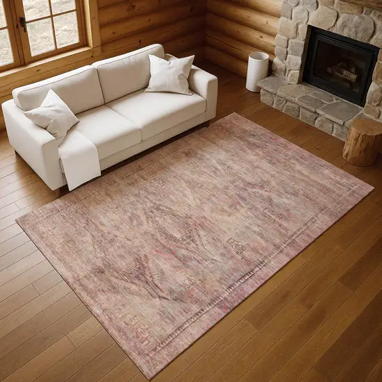 Salmon Copper And Beige Abstract Geometric Washable Area Rug With UV Protection Photo 3