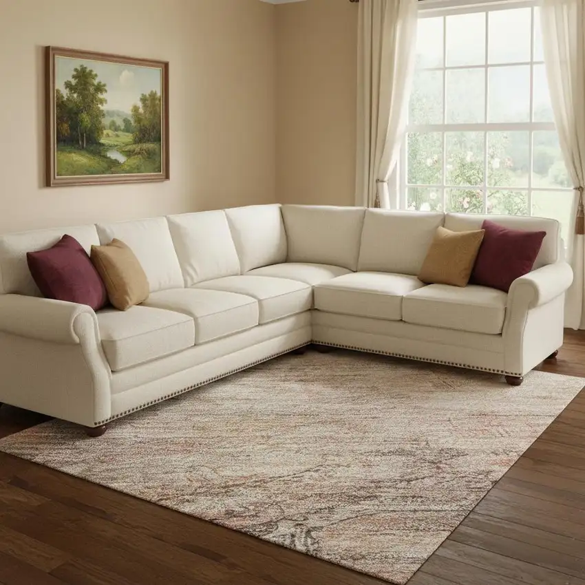 Salmon Copper And Beige Abstract Geometric Washable Area Rug With UV Protection Photo 2