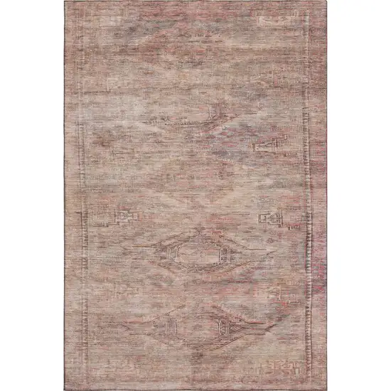 Salmon Copper And Beige Abstract Geometric Washable Area Rug With UV Protection Photo 4