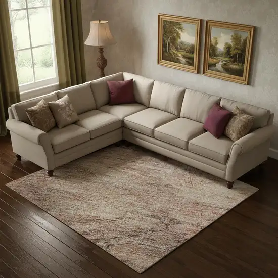 Salmon Copper And Beige Abstract Geometric Washable Area Rug With UV Protection Photo 2