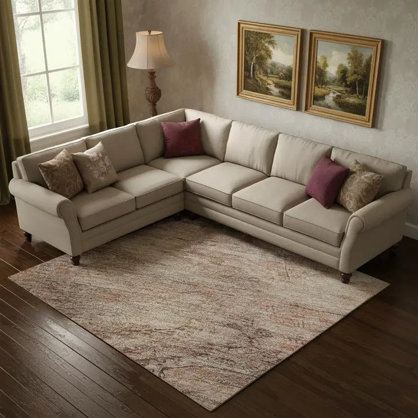 Salmon Copper And Beige Abstract Geometric Washable Area Rug With UV Protection Photo 2