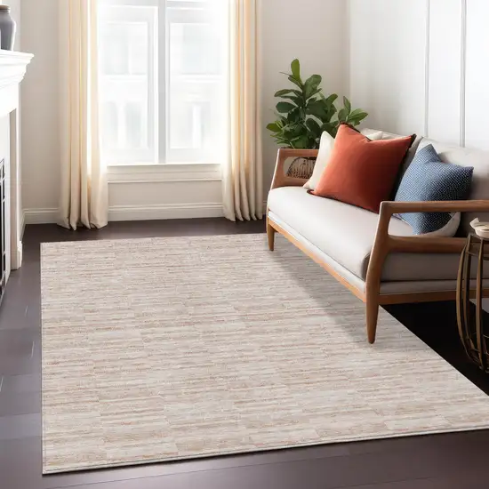 Salmon Copper And Beige Striped Washable Indoor Outdoor Area Rug Photo 9
