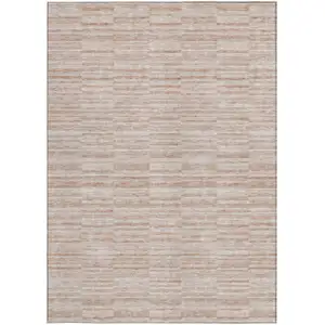 Photo of Salmon Copper And Beige Striped Washable Indoor Outdoor Area Rug
