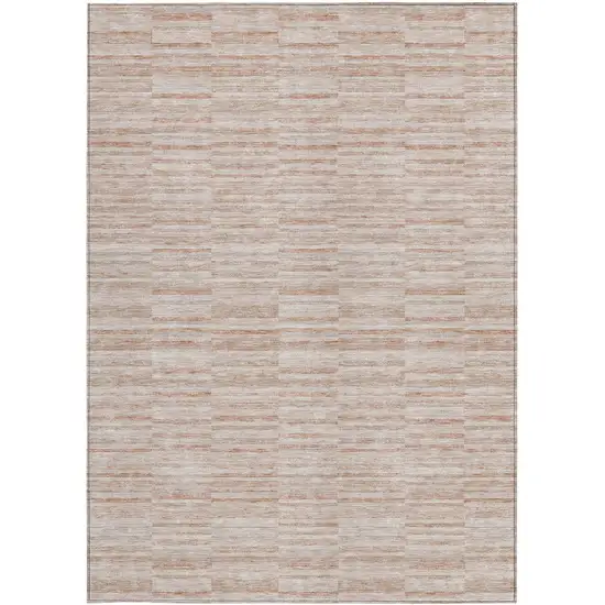 Salmon Copper And Beige Striped Washable Indoor Outdoor Area Rug Photo 6