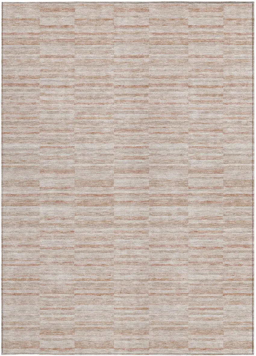 Salmon Copper And Beige Striped Washable Indoor Outdoor Area Rug Photo 7
