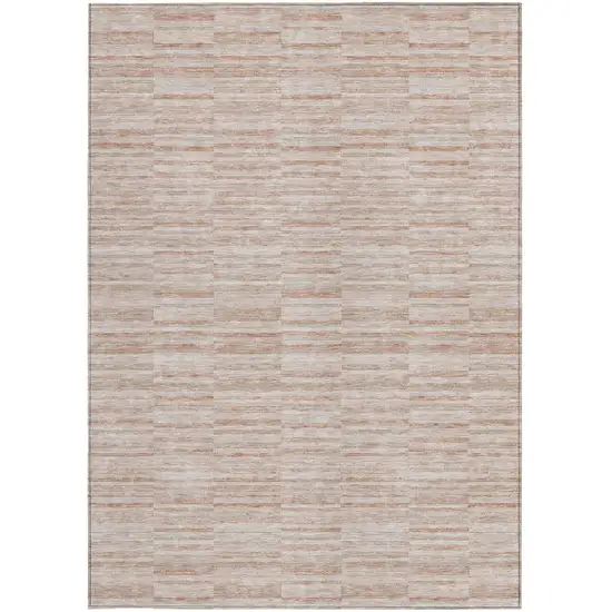 Salmon Copper And Beige Striped Washable Indoor Outdoor Area Rug Photo 7