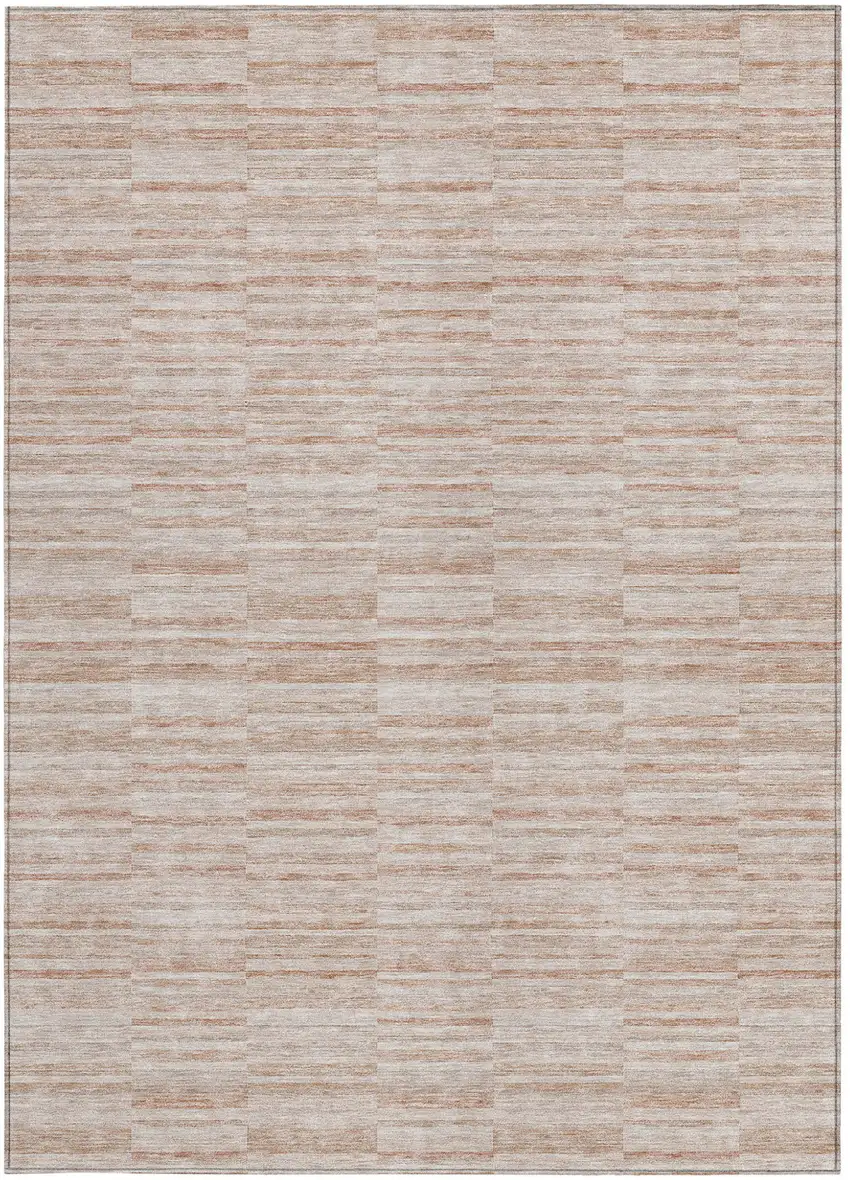Salmon Copper And Beige Striped Washable Indoor Outdoor Area Rug Photo 7
