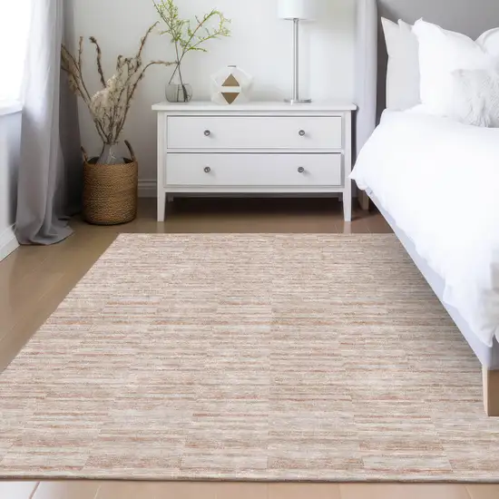 Salmon Copper And Beige Striped Washable Indoor Outdoor Area Rug Photo 9