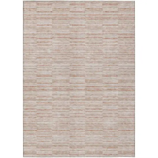 Salmon Copper And Beige Striped Washable Indoor Outdoor Area Rug Photo 2