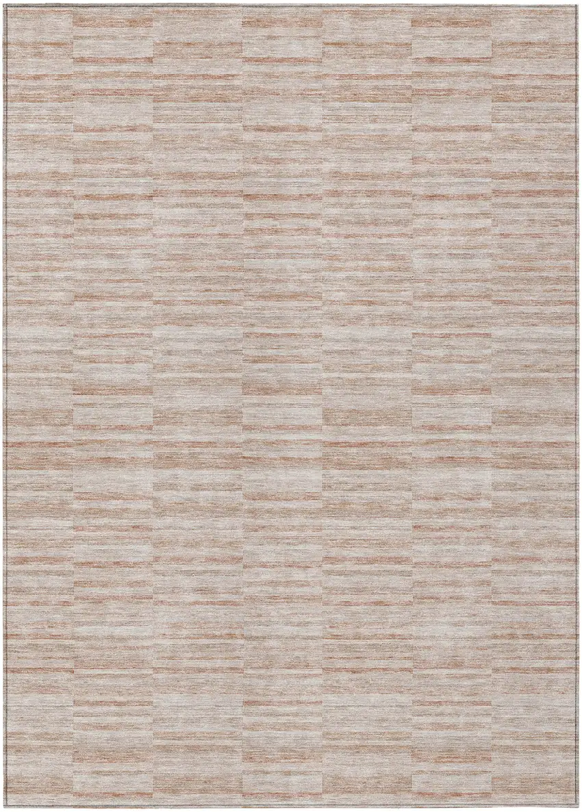 Salmon Copper And Beige Striped Washable Indoor Outdoor Area Rug Photo 2