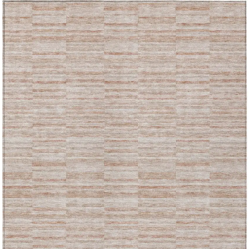 Salmon Copper And Beige Striped Washable Indoor Outdoor Area Rug Photo 7