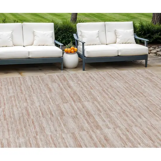 Salmon Copper And Beige Striped Washable Indoor Outdoor Area Rug Photo 1