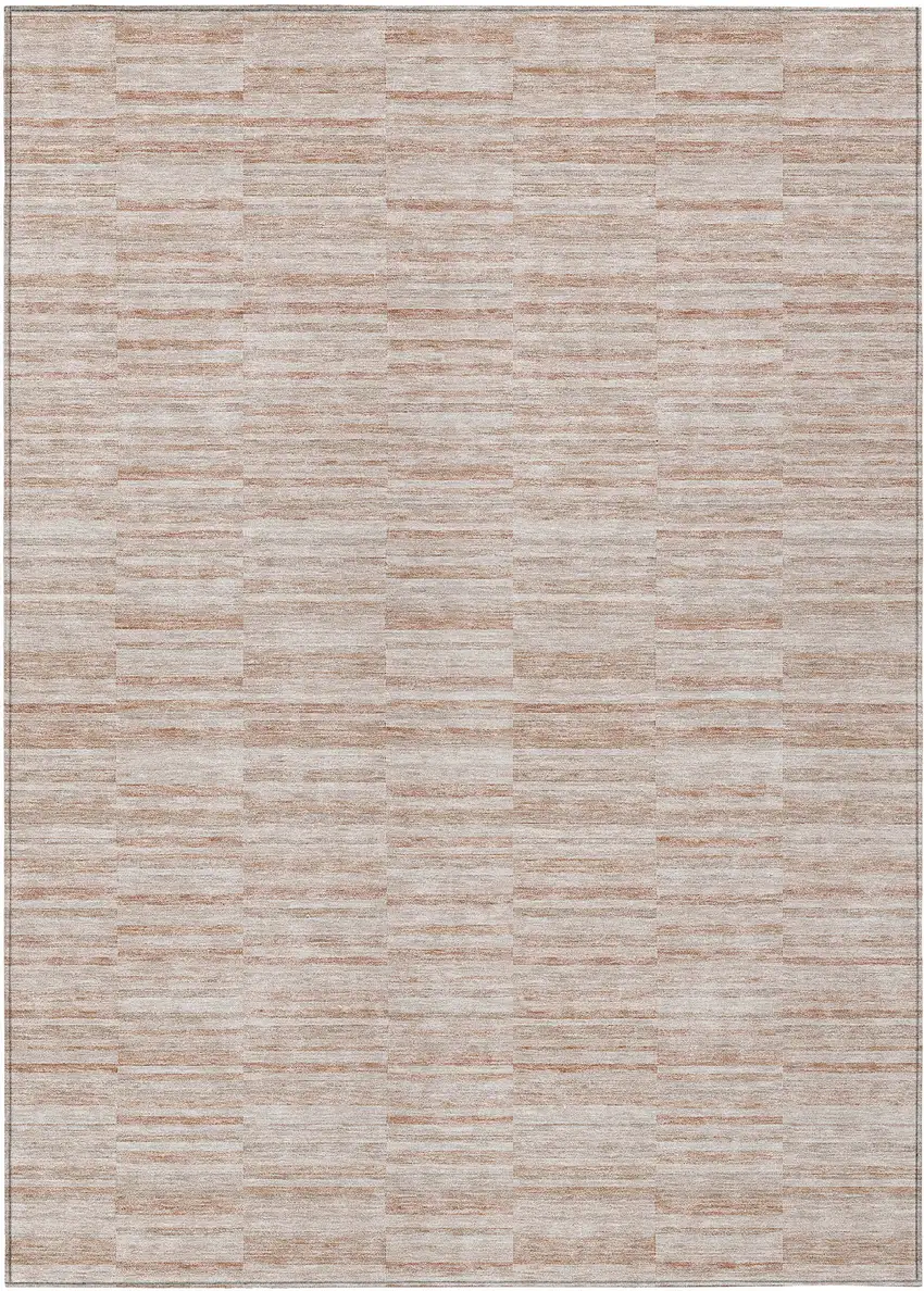 Salmon Copper And Beige Striped Washable Indoor Outdoor Area Rug Photo 2