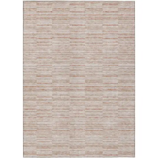 Salmon Copper And Beige Striped Washable Indoor Outdoor Area Rug Photo 2