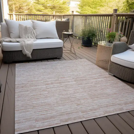 Salmon Copper And Beige Striped Washable Indoor Outdoor Area Rug Photo 8