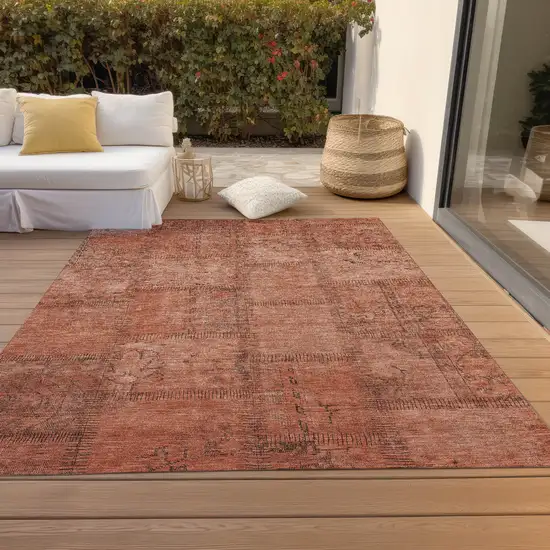 Salmon Copper And Gray Patchwork Washable Indoor Outdoor Area Rug Photo 7