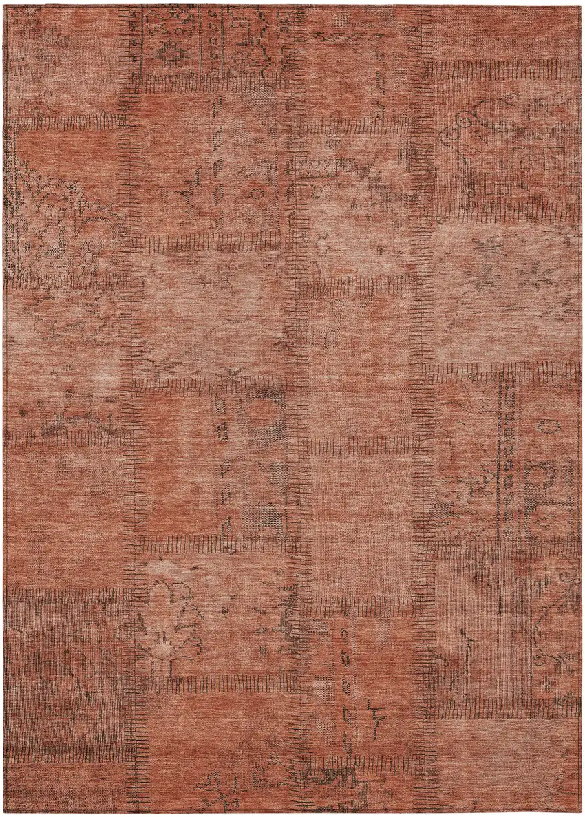 Salmon Copper And Gray Patchwork Washable Indoor Outdoor Area Rug Photo 2