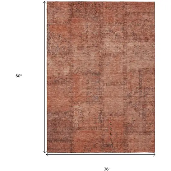 Salmon Copper And Gray Patchwork Washable Indoor Outdoor Area Rug Photo 3