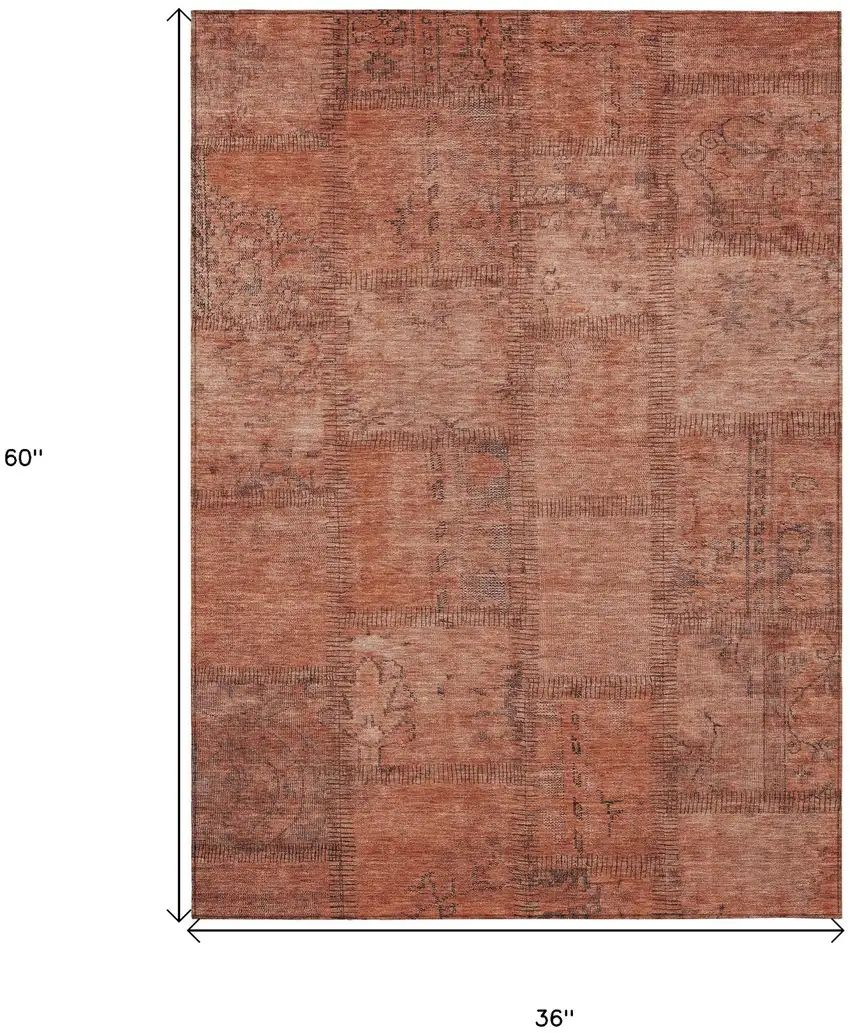Salmon Copper And Gray Patchwork Washable Indoor Outdoor Area Rug Photo 3