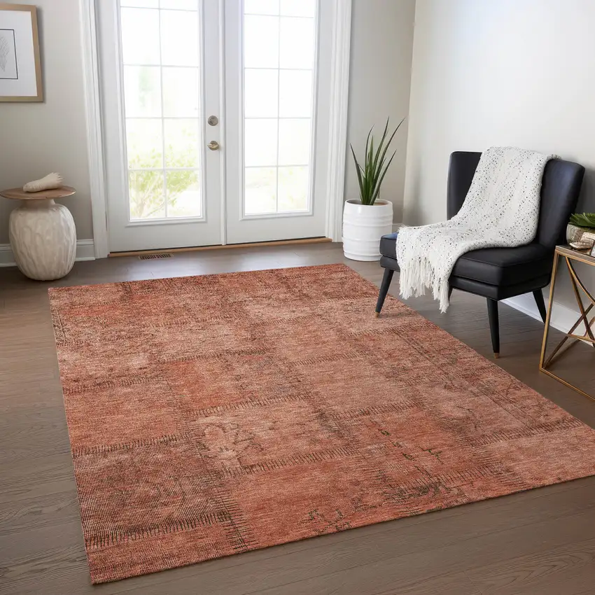 Salmon Copper And Gray Patchwork Washable Indoor Outdoor Area Rug Photo 8