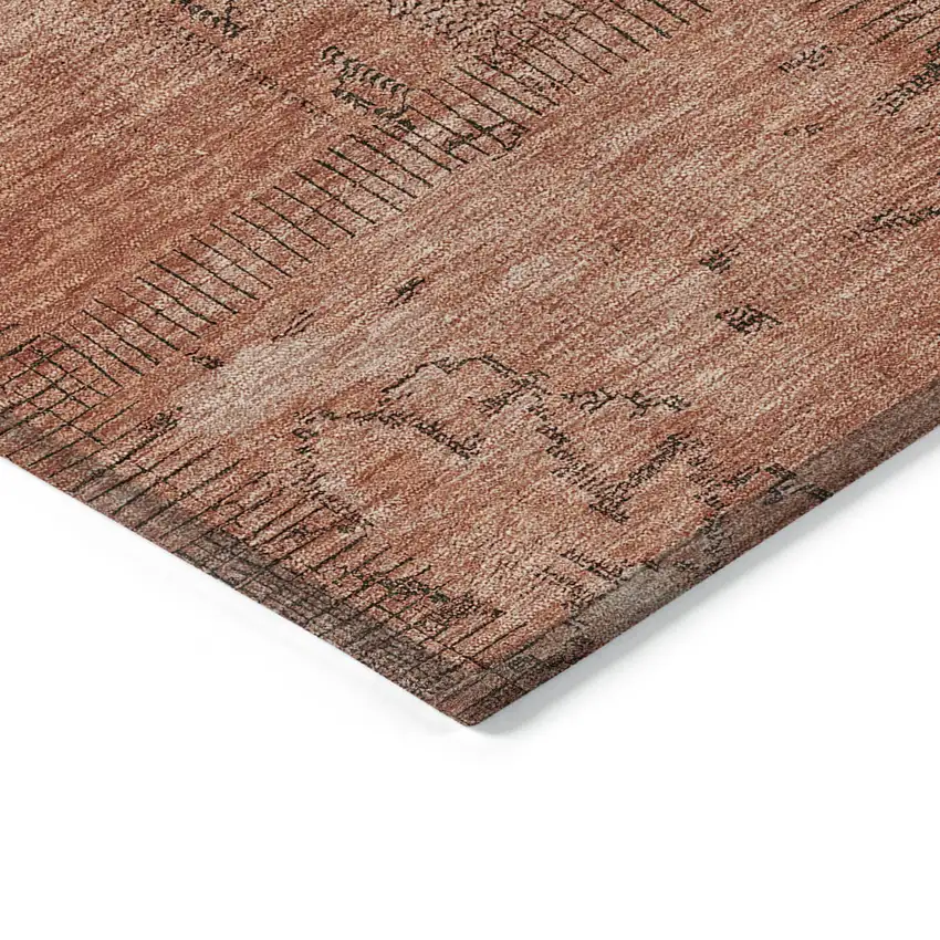 Salmon Copper And Gray Patchwork Washable Indoor Outdoor Area Rug Photo 4