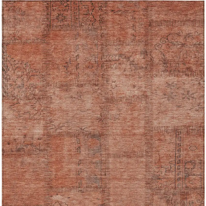 Salmon Copper And Gray Patchwork Washable Indoor Outdoor Area Rug Photo 5