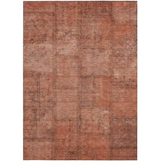 Salmon Copper And Gray Patchwork Washable Indoor Outdoor Area Rug Photo 6
