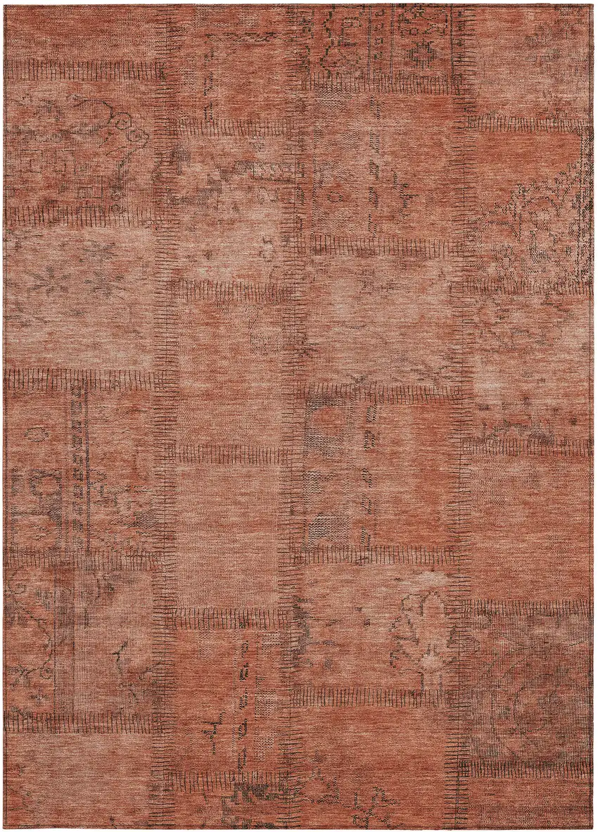 Salmon Copper And Gray Patchwork Washable Indoor Outdoor Area Rug Photo 6