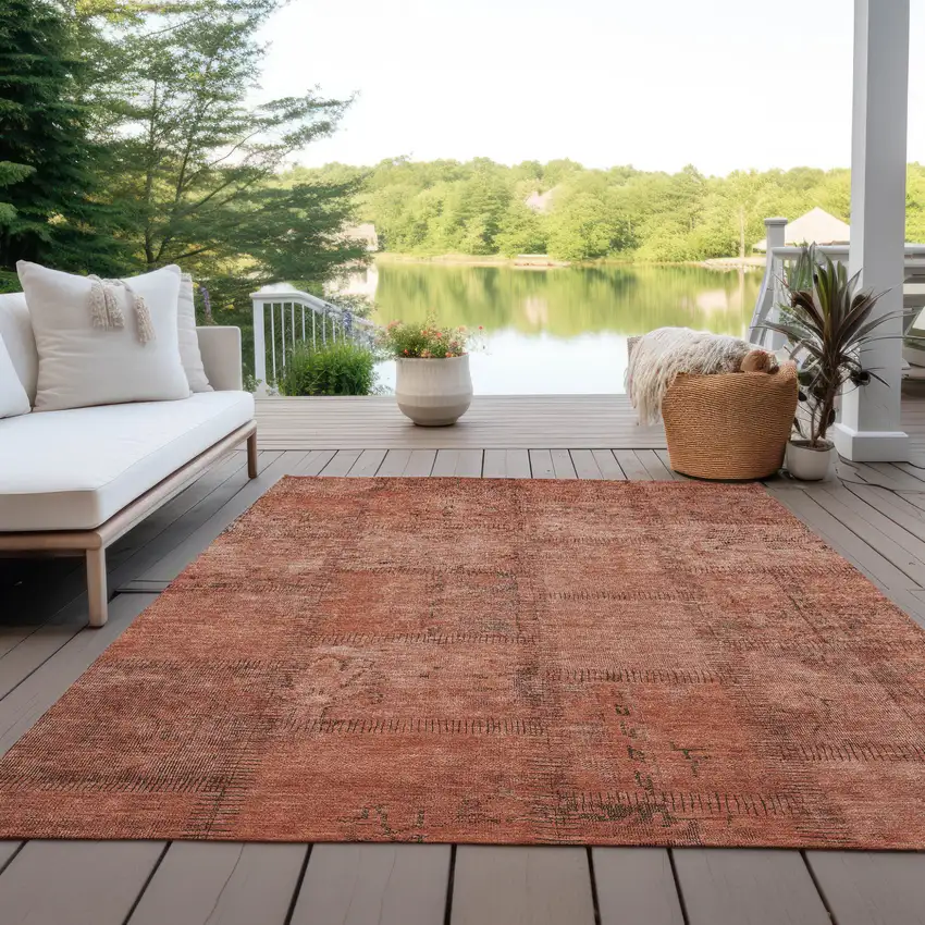 Salmon Copper And Gray Patchwork Washable Indoor Outdoor Area Rug Photo 9